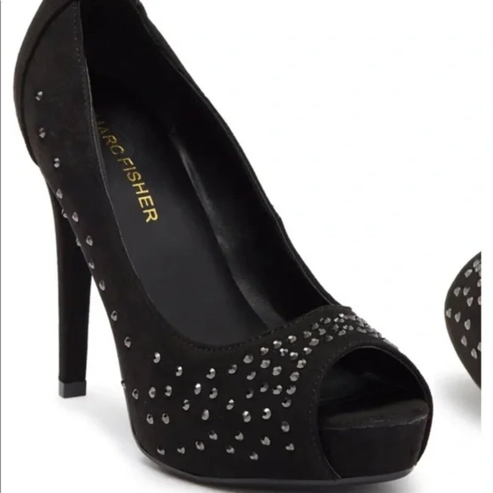 Marc Fisher Harpy Black rhinestone Studded Black Peep Toe Heels 7M